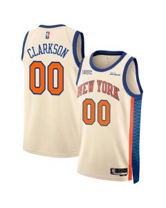 Men's New York Knicks #00 Jordan Clarkson Cream Stitched Basketball Jersey