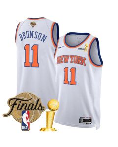 Men's New York Knicks #11 Jalen Brunson White 2026 Finals Patch And Finals Champions Patch Association Edition Stitched Basketball Jersey (White)