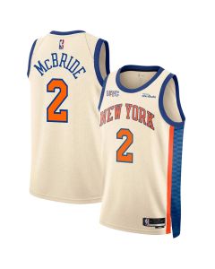 Men's New York Knicks #2 Miles McBride Cream Stitched Basketball Jersey
