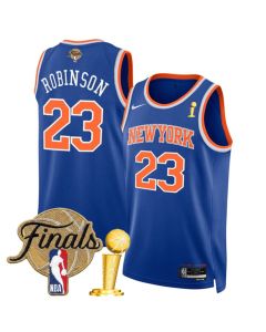 Men's New York Knicks #23 Mitchell Robinson Blue 2026 Finals Patch And Finals Champions Patch Icon Edition Stitched Basketball Jersey (Blue)