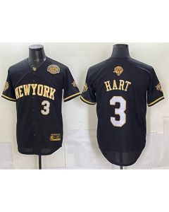 Men's New York Knicks #3 Josh Hart Black Gold 2026 Finals & Eastern Conference Champions Patch Stitched Baseball Jersey (Black Gold)