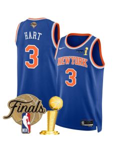 Men's New York Knicks #3 Josh Hart Blue 2026 Finals Patch And Finals Champions Patch Icon Edition Stitched Basketball Jersey