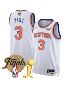 Men's New York Knicks #3 Josh Hart White 2026 Finals Patch And Finals Champions Patch Association Edition Stitched Basketball Jersey (White)