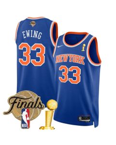 Men's New York Knicks #33 Patrick Ewing Blue 2026 Finals Patch And Finals Champions Patch Icon Edition Stitched Basketball Jersey (Blue)