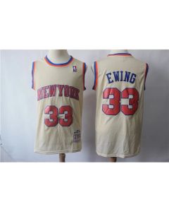 Men's New York Knicks #33 Patrick Ewing Cream Hardwood Classics Stitched Jersey