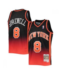 Men's New York Knicks #8 Latrell Sprewell 1998-99 Orange/Black Throwback Stitched Jersey