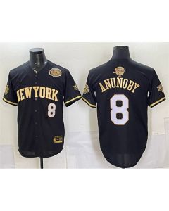 Men's New York Knicks #8 OG Anunoby Black Gold 2026 Finals & Eastern Conference Champions Patch Stitched Baseball Jersey (Black Gold)