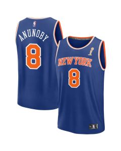 Men's New York Knicks #8 OG Anunoby Blue 2026 NBA Finals Champions Fast Break Icon Edition Jersey (Blue)