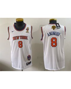 Men's New York Knicks #8 OG Anunoby White 2026 Finals Champions Patch Jersey (White)