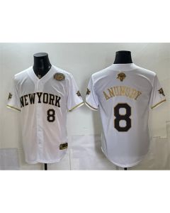 Men's New York Knicks #8 OG Anunoby White Gold 2026 Finals & Eastern Conference Champions Patch Stitched Baseball Jersey (White Gold)