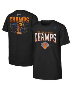 Men's New York Knicks Black 2026 NBA Finals Champions Trophy Signature Roster T-Shirt