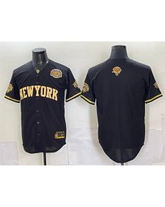 Men's New York Knicks Black Gold 2026 Finals & Eastern Conference Champions Patch Stitched Baseball Jersey