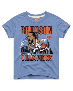 Men's New York Knicks Jalen Brunson Homage Blue 2026 NBA Finals Champions Signature Tri-Blend T-Shirt (Blue)