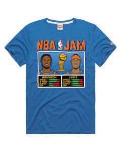 Men's New York Knicks Josh Hart & Jalen Brunson Homage Blue 2026 NBA Finals Champions Jam Tri-Blend T-Shirt (Blue)