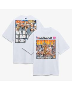 Men's New York Knicks x New York Post White 2026 NBA Finals Champions Newspaper Cover Heavyweight T-Shirt (White)