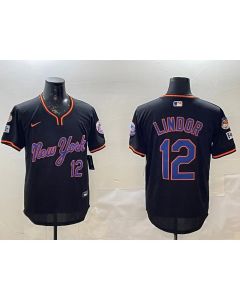 Men's New York Mets #12 Francisco Lindor Black 2025 Spring Training Stitched Baseball Jersey (Black)