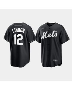 Men's New York Mets #12 Francisco Lindor Black Cool Base Stitched Baseball Jersey
