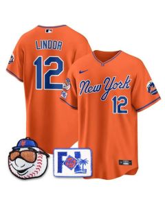 Men's New York Mets #12 Francisco Lindor Orange 2025 Spring Training Stitched Baseball Jersey