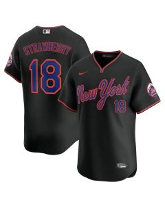 Men's New York Mets #18 Darryl Strawberry Black Alternate 2025 Limited Stitched Jersey (Black)