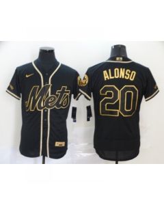 Men's New York Mets #20 Pete Alonso Black Gold Flex Base Stitched Jersey
