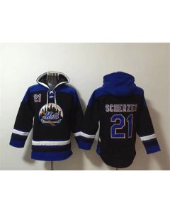 Men's New York Mets #21 Max Scherzer Black/Blue Ageless Must-Have Lace-Up Pullover Hoodie