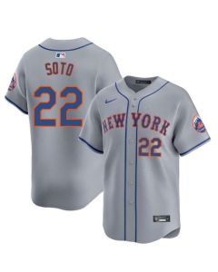 Men's New York Mets #22 Juan Soto 2024 Gray Away Limited Stitched Baseball Jersey (Gray)