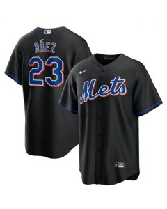 Men's New York Mets #23 Javier Baez 2022 Black Cool Base Stitched Baseball Jersey