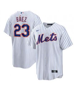 Men's New York Mets #23 Javier Baez White Cool Base Stitched Baseball Jersey