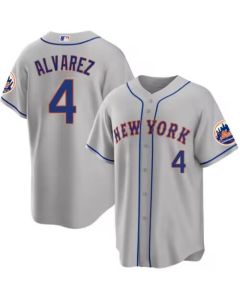 Men's New York Mets #4 Francisco ?lvarez Gray Cool Base Stitched Baseball Jersey
