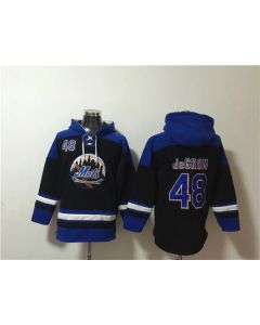 Men's New York Mets #48 Jacob deGrom Black/Blue Ageless Must-Have Lace-Up Pullover Hoodie