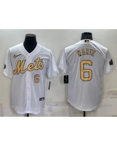 Men's New York Mets #6 Starling Marte 2022 All-Star White Cool Base Stitched Baseball Jersey (White)