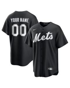 Men's New York Mets Custom Black Lights Out Replica Jersey (Black)