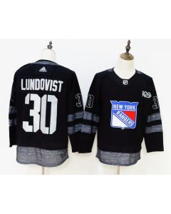Men's New York Rangers #30 Henrik Lundqvist Black 1917-2017 100th Anniversary Stitched NHL Jersey