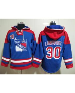 Men's New York Rangers #30 Henrik Lundqvist Blue Ageless Must-Have Lace-Up Pullover Hoodie