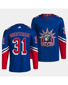 Men's New York Rangers #31 Igor Shesterkin Blue 2022-23 Reverse Retro Stitched Jersey