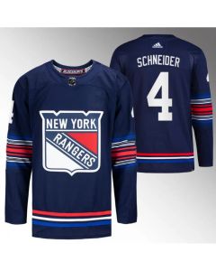 Men's New York Rangers #4 Braden Schneider Navy Stitched Jersey