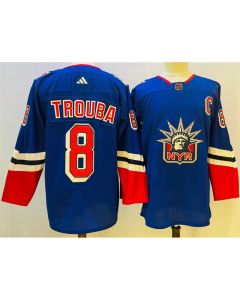 Men's New York Rangers #8 Jacob Trouba Blue 2022-23 Reverse Retro Stitched Jersey