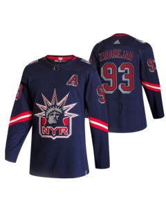 Men's New York Rangers #93 Mika Zibanejad 2021 Navy Reverse Retro Stitched Jersey