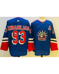 Men's New York Rangers #93 Mika Zibanejad Blue 2022-23 Reverse Retro Stitched Jersey