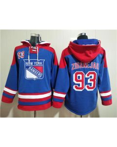 Men's New York Rangers #93 Mika Zibanejad Blue Ageless Must-Have Lace-Up Pullover Hoodie