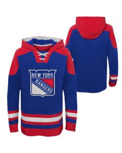 Men's New York Rangers Blank Blue Ageless Must-Have Lace-Up Pullover Hoodie