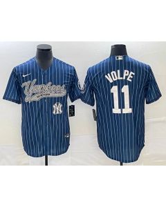Men's New York Yankees #11 Anthony Volpe Navy With Patch Cool Base Stitched Baseball Jersey