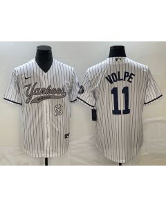 Men's New York Yankees #11 Anthony Volpe White With Patch Cool Base Stitched Baseball Jersey