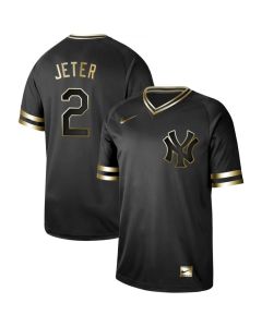 Men's New York Yankees #2 Derek Jeter Black Gold Stitched MLB Jersey