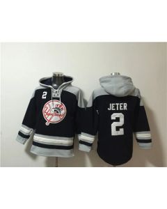 Men's New York Yankees #2 Derek Jeter Black/Grey Ageless Must-Have Lace-Up Pullover Hoodie
