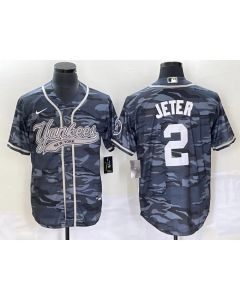 Men's New York Yankees #2 Derek Jeter Gray Camo With Patch Cool Base Stitched Baseball Jersey