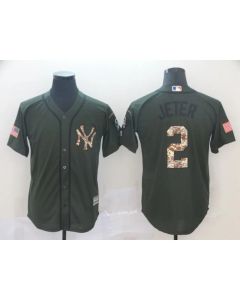 Men's New York Yankees #2 Derek Jeter Green Salute To Service Cool Base Stitched MLB Jersey