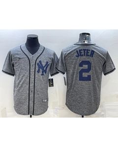 Men's New York Yankees #2 Derek Jeter Grey Cool Base Stitched Jersey