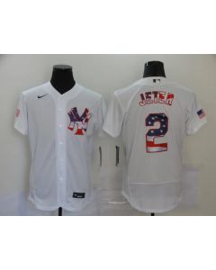 Men's New York Yankees #2 Derek Jeter White 2020 Stars & Stripes Flex Base Stitched Jersey
