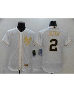 Men's New York Yankees #2 Derek Jeter White Golden Flex Base Stitched MLB Jersey
